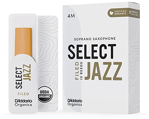 D'Addario Organic Select Jazz Filed Soprano Saxophone Reeds - Sax Reeds - Individually Sealed - 4 Medium, 5 Pack
