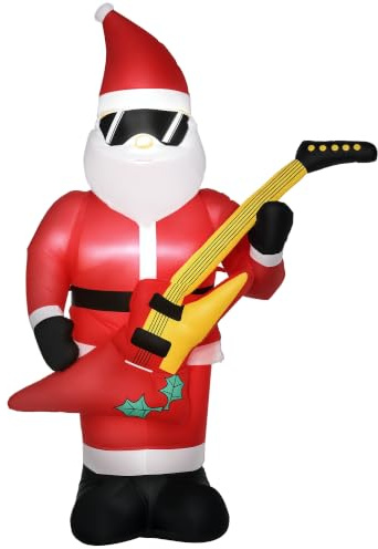 Outsunny 215 cm Aufblasbarer Weihnachtsmann mit E-Gitarre Wasserdicht | Aufblasbare Weihnachtsbeleuchtung, LED, Selbstaufblasende Weihnachtsdeko, für Innen- und Außenbereich