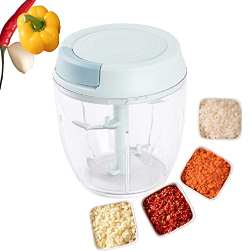 Obsoorth Pull String Garlic Chopper 5 Sharp Blades Manual Onion Cutter Dishwasher Safe Portable Hand Food Processor with Bowl for Vegetables Nuts Spice Baby Food, 3.8 Cup
