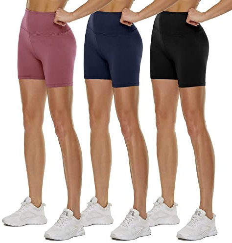 TNNZEET 3er Pack Radlerhose Damen High Waist Sommer Shorts Blickdicht Kurze Sporthose Leggings Hotpants Unter Kleider für Sport Yoga(Schwarz/Marineblau/Rosa, S-M)