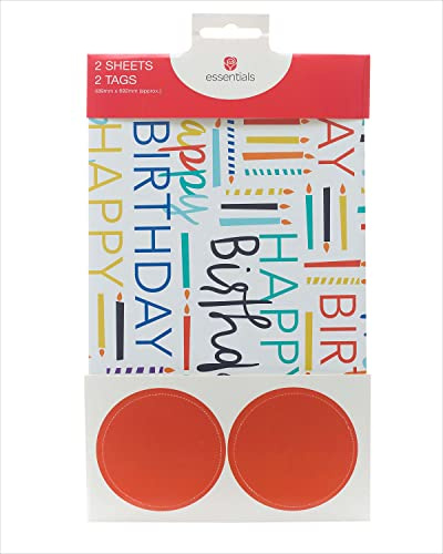 Happy Birthday Themed Gift Wrap Pack Contains 2 Sheets & Tags Wrapping Paper 689142