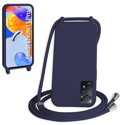 WenBaby Coque avec Cordon pour Xiaomi Redmi Note 11 Pro,Collier pour Étui bandoulière Colliers de cellulaire Mince Antichoc Réglable Lanyard Silicone Case,Bleu Marin
