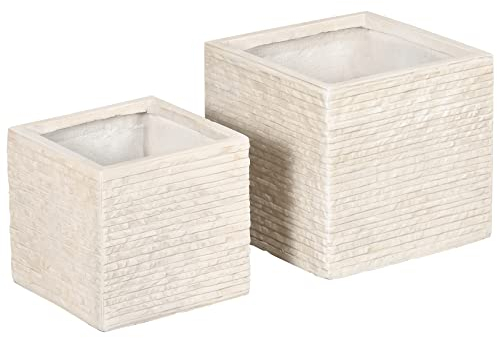 Outsunny Lot de 2 Pots de Fleurs empilables en oxyde de magnésium avec Trou de Drainage pour intérieur extérieur Jardin Balcon terrasse 24 x 24 x 22 cm/30,5 x 30,5 x 27 cm Beige