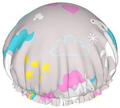 Gorro de ducha, unicornio blanco, gorros de ducha de baño reutilizables para mujeres de pelo largo, gorro de ducha de baño impermeable de doble capa, protector de cabello para niños, niñas, mujeres,