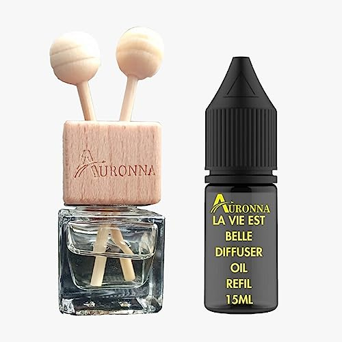 Auronna La Vie Est Belle Car Air Fresheners - Long Lasting DIffuser - Wooden Cap & Cube Bottle With Free 15ml Refill Scent