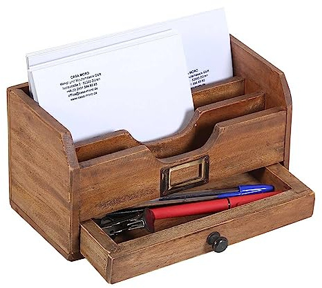 Casa Moro Schreibtisch Organizer Salerno Tischorganiser recyceltes Teak-Holz Ordnungssystem Briefablage mit Schublade Briefhalter NUA013
