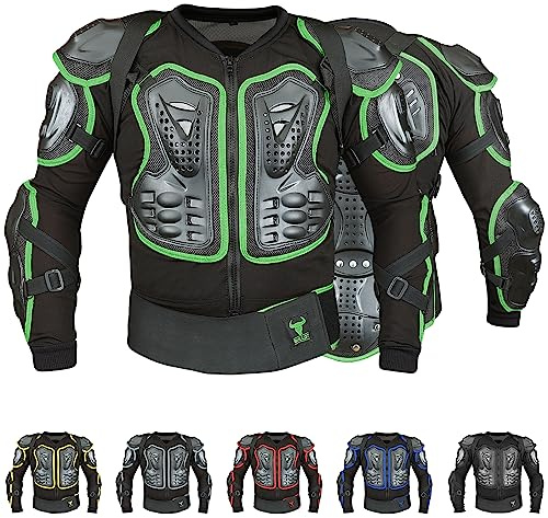 BULLDT Protektorenjacke Damen & Herren Titan für Motorrad Motocross ATV Skatebording Quad Scooter MTB Enduro Reiten Protektoren - Atmungaktiv 2in1 Jacke mit abnehmbar Rückenprotektor - Grün - 52