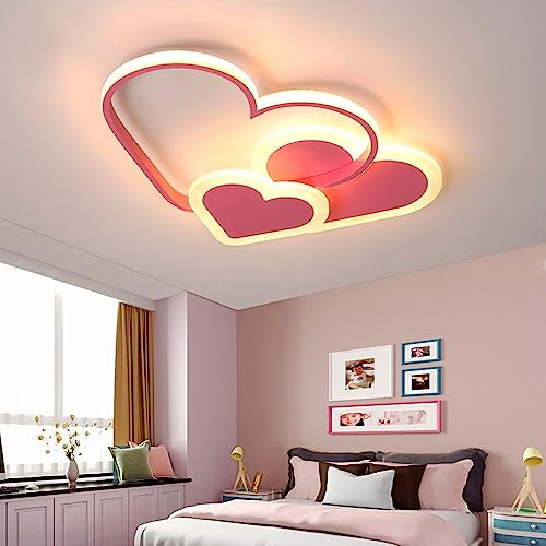 Kinderlampe Deckenleuchte LED Liebe Herz Rosa Deckenlampe Acryl Deko Deckenlicht Dimmbar Mit Fernbedienung Kinderzimmer Schlafzimmer Modern Junge Mädchen Beleuchtung Esszimmer Wohnzimmer Cartoon