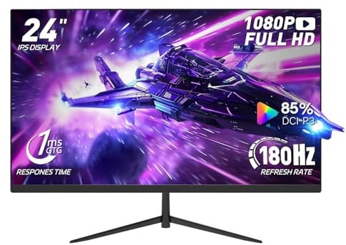 ReHisk 24 inch Monitor FHD 1080P IPS Gaming Monitor with 165Hz, HDMI VGA Ports VESA Compatible, Tilt Adjustable, Borderless Design, Multi-Screen Capability, AMD FreeSync, Build-in Speakers