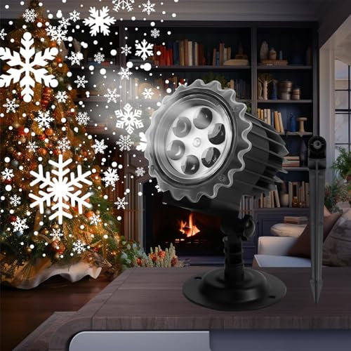 HLGKBY Projecteur de Chutes de Neige d'extérieur, pour décorations de Maison, intérieur et extérieur, Rotation à 180 °, projecteur de lumière de Vacances LED pour Vacances de Noël, fête, Mariage,