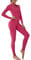 OEAK Damen Sport Jumpsuit Lang Eng Yoga Overall Langarm V-Ausschnitt Playsuits mit Reißverschluss Jogging Strampler Hosenanzug Trainingsanzug,Rosenrot,S