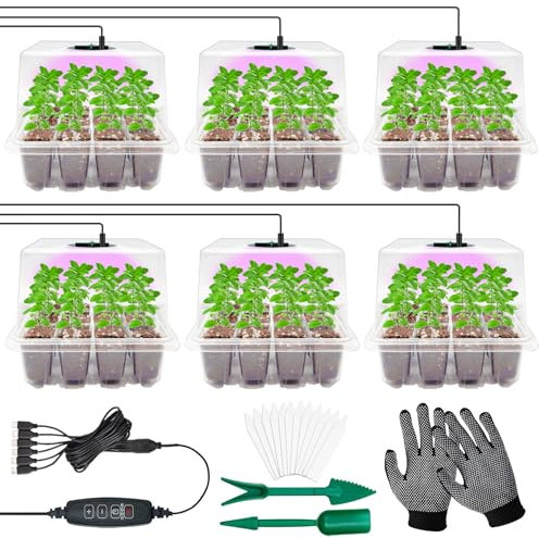 YeahBoom 6 Set Bandejas de Semilleros,Mini Invernadero Bandejas,Bandejas de Semilleros de Germinacion,Cultivo Germinación,Bandejas de Semillas mejoradas con Luces LED de Cultivo