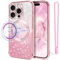 SouliGo for iPhone 15 Pro Case Compatible with MagSafe and Magnetic Car Mount Slim Soft TPU Glitter Bling Sparkle Girls Women Shockproof Protective Phone Cover for iPhone 15 Pro 6.1 (Rose Gold)