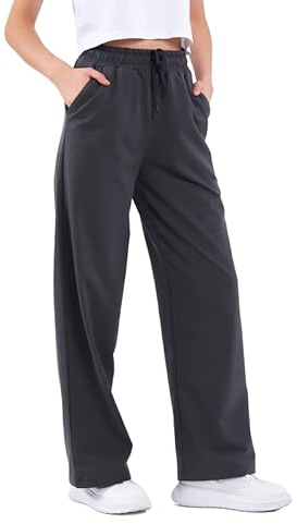 COMEOR Jogginghose Damen - Sporthose Lang Baumwolle Traininghose Lockere Sweatpants mit elastischem Bund und geradem Bein (Dunkelgrau L)