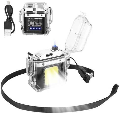 Kinberry Electric Lighter with Display - USB Rechargeable Electronic Windproof Lighter Dual Arc Plasma Lighter with LED Light Cool Lighters for Candles Indoor Outdoor Camping(Black)