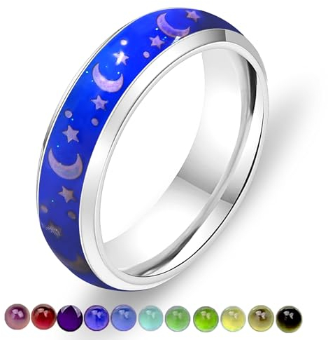 Uloveido 6 mm Edelstahlband, bequeme Passform, temperaturempfindlich, Farbwechsel, Stimmungsringe, Regenbogenfarben, 7, Nicht-Edelmetall, Kein Edelstein