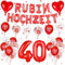 Rubinhochzeit Deko 40. Hochzeitstag Dekorationen Rot 40 Rubin Hochzeit Zahl Foil Jahrestag Luftballons 24 Stück Rubinhochzeit 40 Jahre Herzballons Hochzeitstag Konfetti Ballons für Paar Wedding Deko
