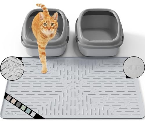 OHMO Katzenklo Matte aus Premium-Silikon 80 x 60 cm Groß, Wasserdicht und BPA-Frei Katzenstreu Matte, Einfach zu Reinigen Katzenmatte(Hellgrau)