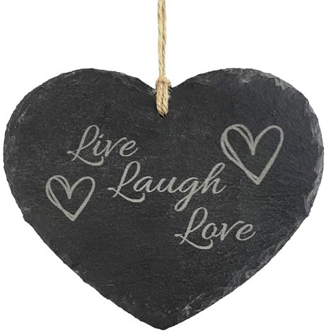 Schiefer-Herz Hänger Live Laugh Love 14x12cm. Herz aus Schiefer, Geschenk für Mama, Muttertagsgeschenk Lebe Lache Liebe