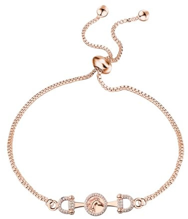 Pferdetrense, vergoldet, Zirkonia, einfacher Hakenverschluss, Charm-Armband, Reitsport, Schmuck, Glücksbringer, Geschenk für Pferdeliebhaber, Mädchen, Frauen, Teenager, S, Kupfer