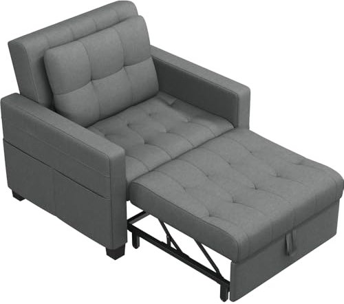 Yaheetech 3 En 1 Sofá Cama Sillón Relax Sofá Individual de 1 Plaza para Dormitorio Sala de Estar Apartamento Sofá con Respaldo Ajustable en 3 ángulo Gris