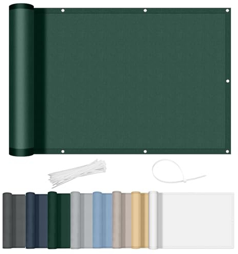 AXT SHADE Balkon Sichtschutz Wetterfest 80x600cm Balkonverkleidung Balkonabdeckung Balkonbespannung Blickdichte Windschutz und UV-Schutz mit Kabelbinder für Balkongeländer-Grün