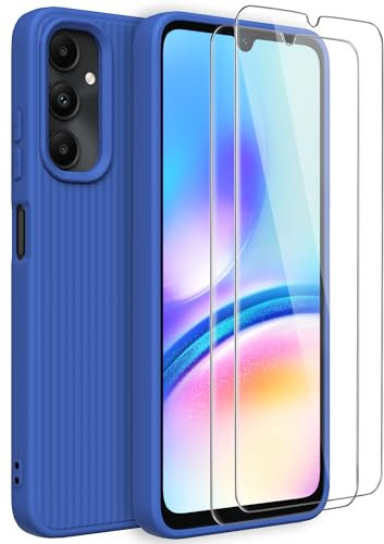 BUTISHIYU Funda para Samsung Galaxy A05s 4G con 2 Protectores de Pantalla de Cristal Templado, Carcasa de Silicona Líquida Gel Ultra Suave Funda Compatible con Samsung a05s 4G, Azul