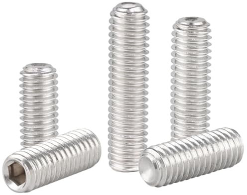 Lot de 50 vis sans tête à six pans creux M4–0,7 x 4 mm, pointe cylindrique sans tête, boulon sans tête, boulon sans tête à pointe plate, entraînement hexagonal interne, acier inoxydable 304, extrémité