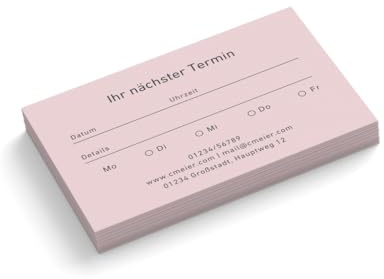 Personalisierte Terminkarten | Pastellfarben | viele Farben | 1-seitig | Querformat | Terminzettel | nächster Termin | Physiotherapie | Therapie | Betreuung | Kosmetik (Rosa, 1000 Stück)