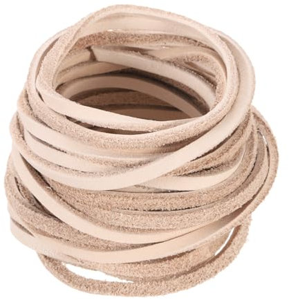 sourcing map 3mm Flat Leather Cord, 5 Yards Braiding String Leather Ropes for Bracelets Necklaces Jewelry Making Shoe Lace DIY Crafts, Beige