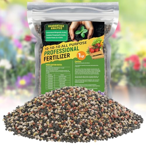 10-10-10 Slow-Release Premium Fertilizer - All-Purpose Plant Food for Indoor Outdoor Gardening Vegetables Flowers Lawn Trees Shrubs, 1 Quart