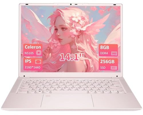 Auusda Laptop 14 Zoll 2560 x 1440 Auflösung,Celeron N5105(Bis zu 2.9GHz)8GB DDR4 256GB SSD, Student/Business Notebook mit Fingerprint Recognition,HDMI,USBx2,Micro SD,8TB Upgrade Erweiterbarer Speicher