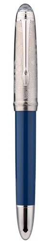 Hongdian CA35 Fountain Pen Fine Nib, Navy Blue & Planetary Galaxy Pattern Engraving Design Smooth Writing Pen with Metal Case Set