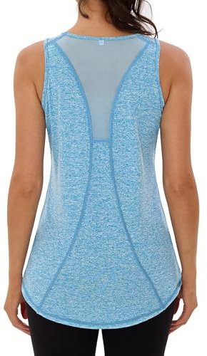 Women's Loose Fit Workout Tops Racerback Tank Tops for Running Yoga Gym Breathable Quick Dry Mesh Backless S-3XL Blue