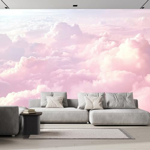 Wandbild Tapete Romantische Rosa Wolken Tapeten 300×210cm Foto Tapete Schlafzimmer Wohnzimmer，Moderne Natur Bildtapete 3d Effekt Wandtapete