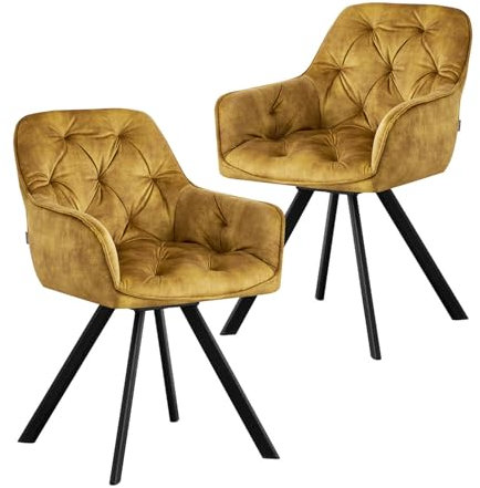 B&D home Esszimmerstuhl Dieter, Küchenstuhl Schalenstuhl Stuhl für Küche, Esszimmer, Esstisch, Wohnzimmer, Arbeitszimmer, Büro, Retro modern Design, Samtstoff Gelb, 11139-GELB-2