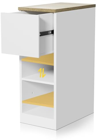 CHOWGOLI Nachttisch Schmal, Nachttisch Klein für Schlafzimmer, Wohnzimmer, Beistelltisch mit Schublade und Offene Fach Einstellbare, Nachtschrank Weiß, 45x25x70cm