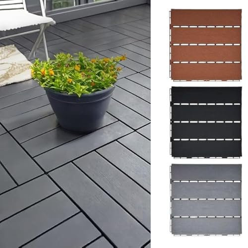 Nicoman 36 PCs Decking Boards Grey Polydeck PVC Decking Tiles for Garden Flooring, Patio, Balcony, Concrete, Hot Tub Click Deck Tiles Indoor, 30x30cm Plastic Square Connect Floor