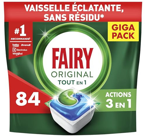 Fairy Original Tablettes Lave-Vaisselle Tout En 1, 84 Capsules, Efficaces Contre Graisse Incrustée, Action Sel et Rinçage, Protection Verre et Argent, Dissolution Rapide