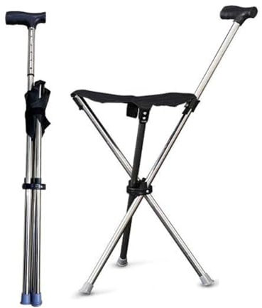 Bastone da passeggio pieghevole con sedile, sgabello telescopico portatile, altezza regolabile e antiscivolo, ideale per viaggi, bilanciamento del bastone da passeggio supporta fino a 150 kg