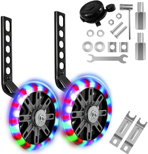 WUBAYI Adjustable Bike Stabilisers for Childs Bike 12 14 16 18 20 Inch Bicycle Training Wheels with Silent Flash & Stabiliser Mounted Kit Kids Cycling Support Wheels for Safe Learning