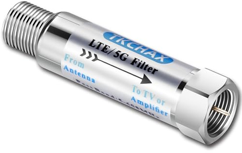 TKCHAX Filtro LTE per antenne TV, riduce la pixelazione e le interferenze del segnale da reti 4G, 5G e LTE, struttura in ottone con nichelatura, banda passante 5-608 MHz, uso interno ed esterno