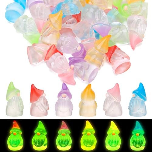 GSrenyu 30 Pcs Mini Resin Figure Gnome Tiny Resin Charms, Luminous Garden Gnome Ornament Mini Figure Toys Fairy Garden Accessories