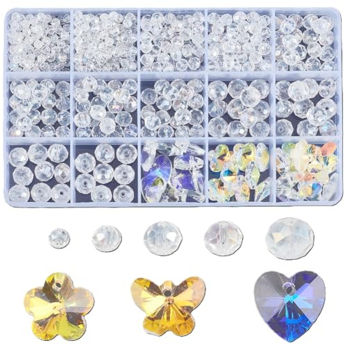 SUNNYCLUE 525 Stück Lampenkristallprismen Sonnenfänger Prisma Regenbogenmacher Glasrondelle Herz Schmetterling Perlenanhänger Kronleuchter Kristallperlen Hängendes Ornament Für Zuhause Zimmer Innenber