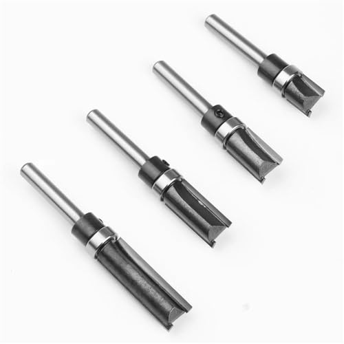 1pc 6mm 1/4Shank Bearing Straight Router Bit Copy Trimming Cutter Line Cutter Trimming Machine Milling Cutter Woodworking Tools Router Bit Set for Wood Planer(4PCS Set 6mm Shank)
