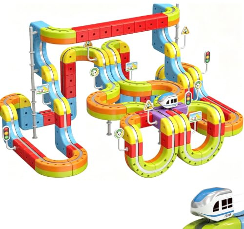 Trenino Elettrico per Bambini 141 Pezzi, Set di Assemblare con Binari 3D e Trenino Elettrico, Set di DIY Circuito Giocattolo Creativo, Regalo Bambini 3-12 Anni