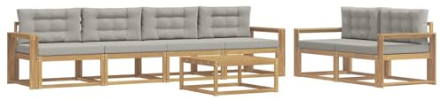 vidaXL Outdoor-Sofagarnitur mit Kissen 6 pcs Weiß und Hellgrau, Gartenmöbel, modernes Outdoor-Sofa Set, modulare Sitzgelegenheiten, Loungemöbel für deinen Garten