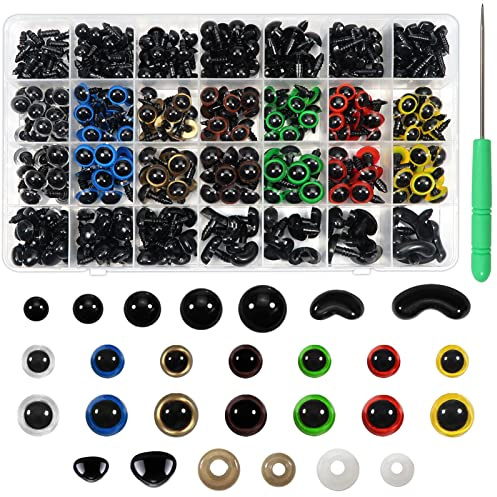 TOAOB 780 Pieces Safety Eyes 6 to 12mm Colorful Plastic Craft Eyes Doll Eyes And Noses Set with Washers for Soft Doll Making DIY Craft Plush Animal