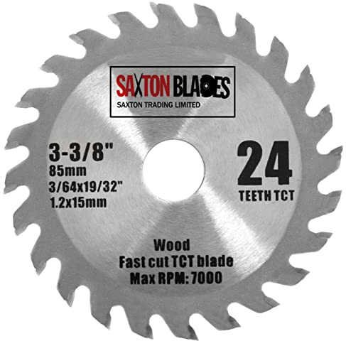 Saxton TCT8524T 85mm x 24T TCT Circular Wood Saw Blade Compatible with Worx Worxsaw Bosch Makita Ryobi