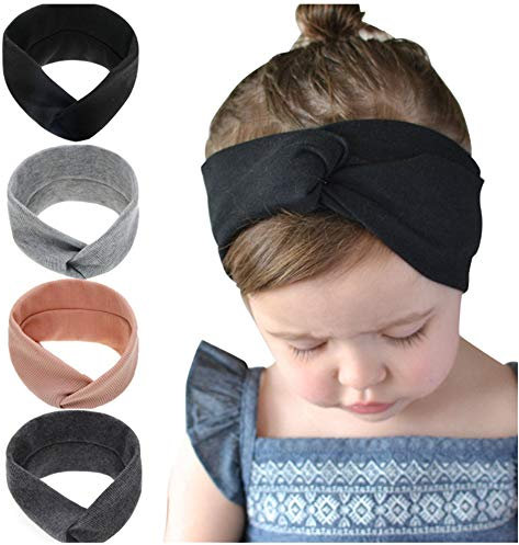 freesiom Lot de 4 Bandeau Bébé Fille Cheveux Lapin Oreille Kawaii Elastique Hairband Enfant Serre Tête Accessoires Naissance Baptême Noël Noir Rose Pale